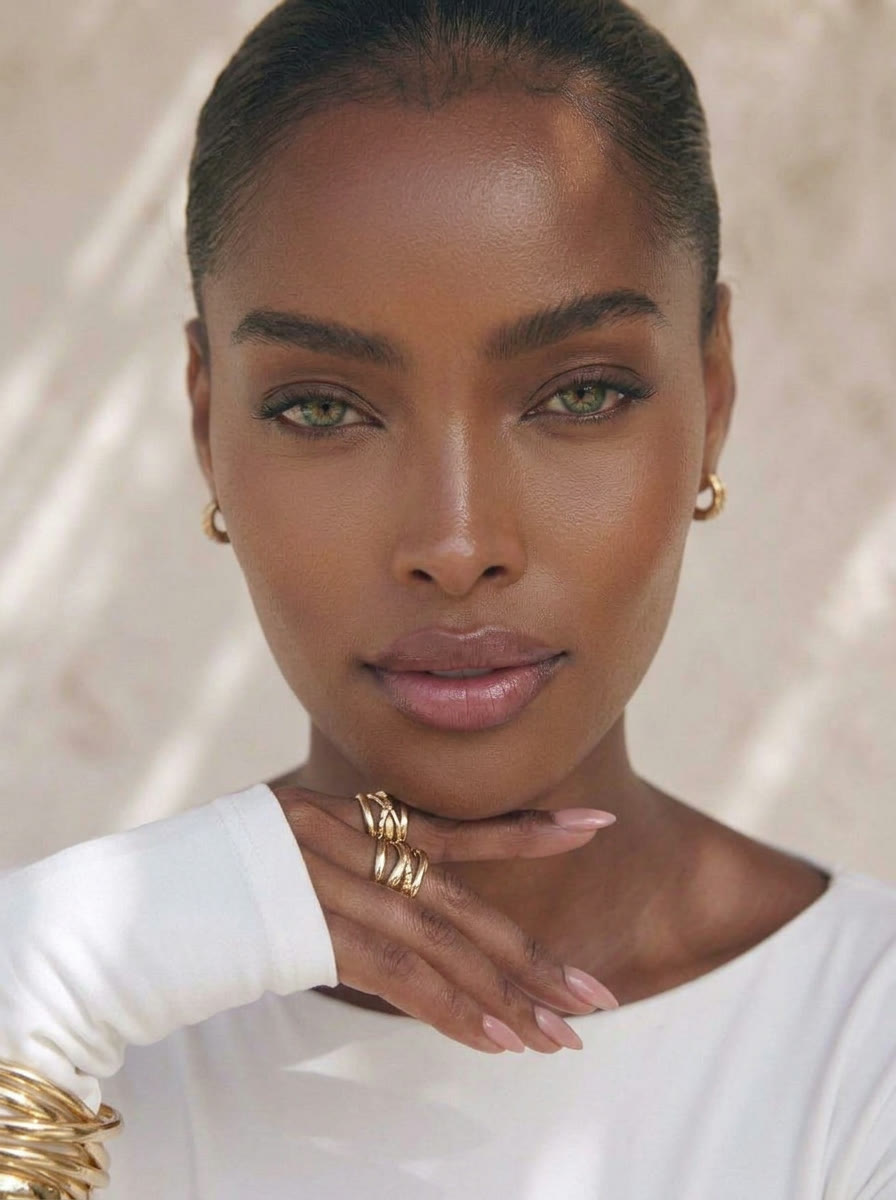 Beauty close-up - hoops and stacked rings, AI generated and art directed by me