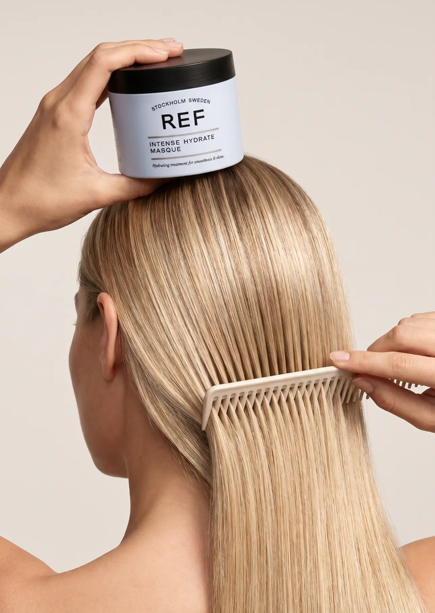 Beauty crop - hydrating masque, comb through smooth hair, AI generated and art directed by me