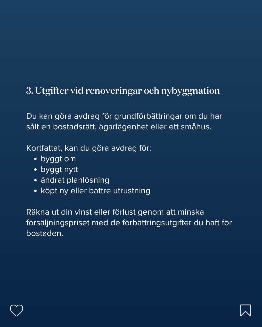 HusmanHagberg - "Deklarera bostadsförsäljning", an eight slide educational carousel. Concept, copy structure, layout and design by me. Swipe through the slides. - slide 7