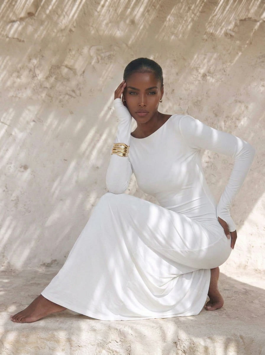 Gold cuff chapter - seated editorial pose, AI generated and art directed by me