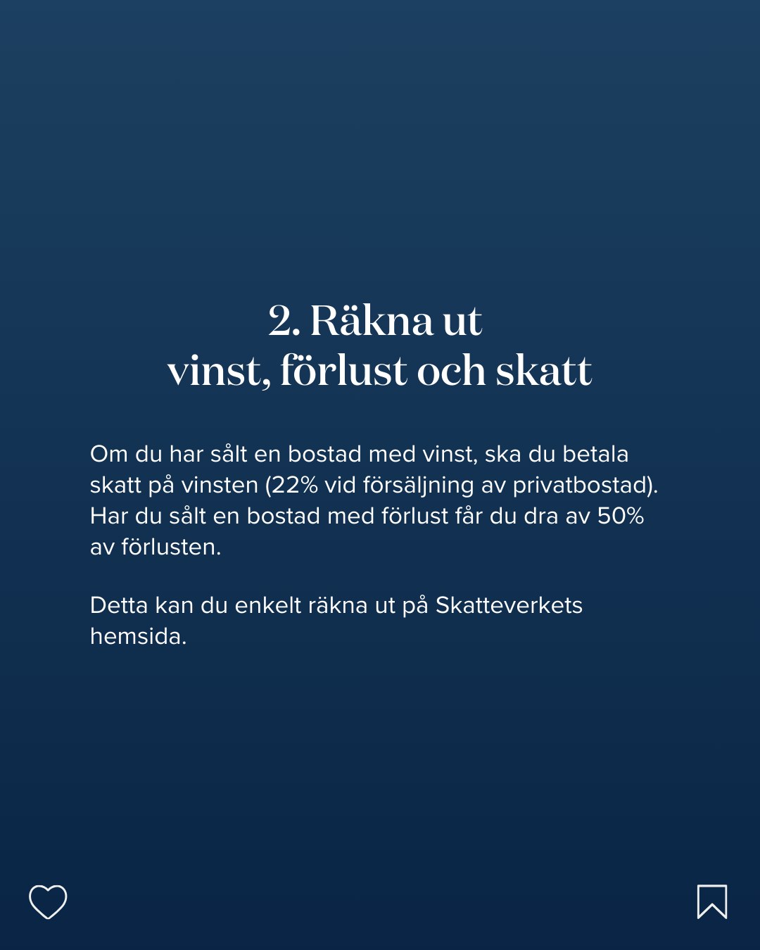 HusmanHagberg - "Deklarera bostadsförsäljning", an eight slide educational carousel. Concept, copy structure, layout and design by me. Swipe through the slides. - slide 3