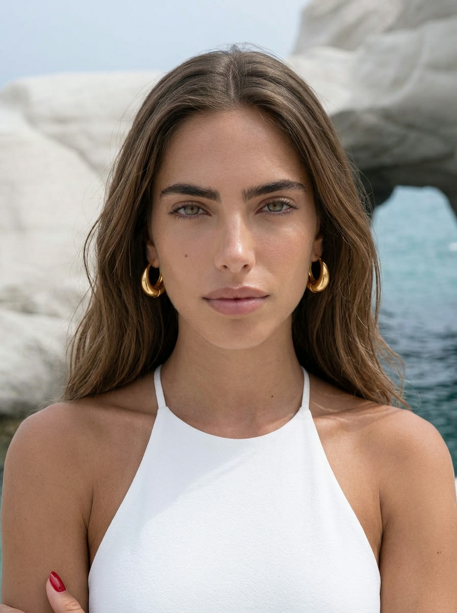 Beauty close-up - hoops and bare skin, AI generated and art directed by me