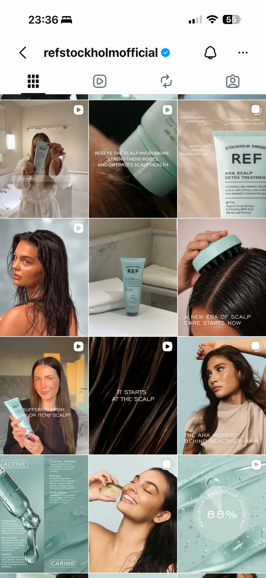 Instagram feed grid for the AHA Scalp Detox launch