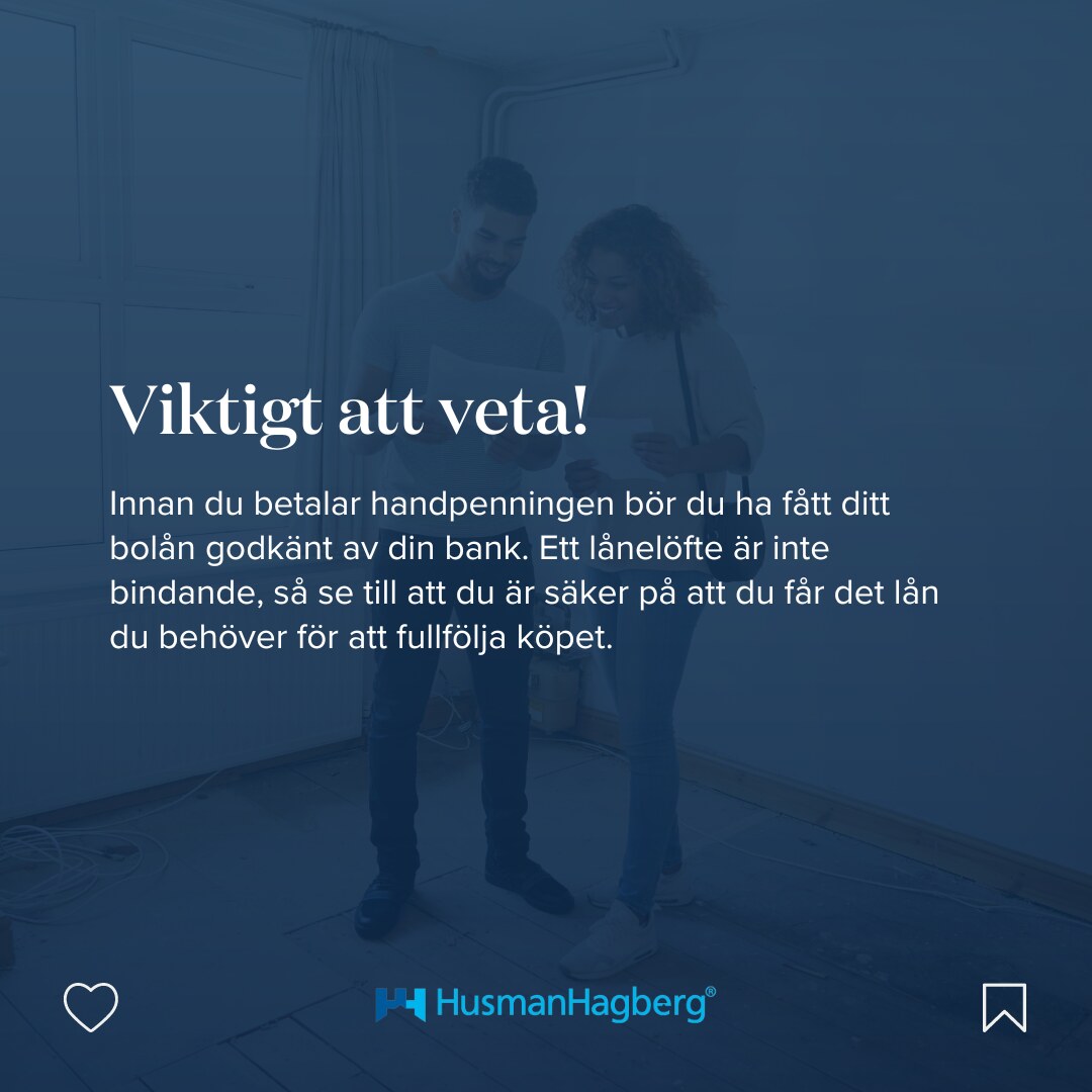 HusmanHagberg - "Allt du behöver veta om handpenning och kontantinsats", an eight slide educational carousel. Concept, copy structure, layout and design by me. Swipe through the slides. - slide 4
