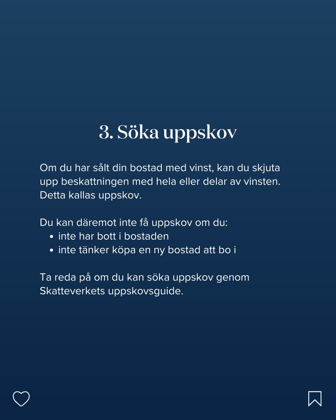 HusmanHagberg - "Deklarera bostadsförsäljning", an eight slide educational carousel. Concept, copy structure, layout and design by me. Swipe through the slides. - slide 4