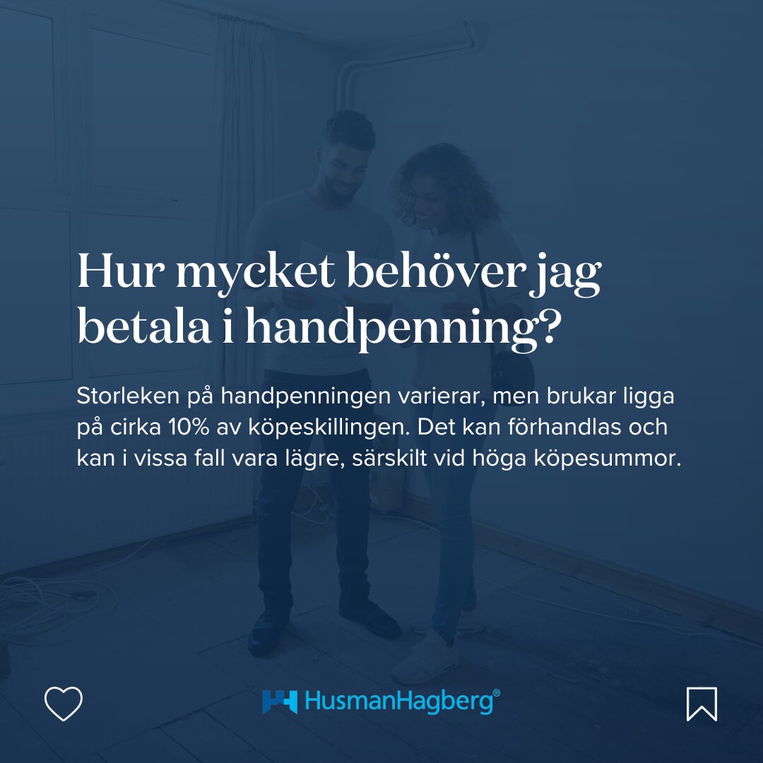 HusmanHagberg - "Allt du behöver veta om handpenning och kontantinsats", an eight slide educational carousel. Concept, copy structure, layout and design by me. Swipe through the slides. - slide 6