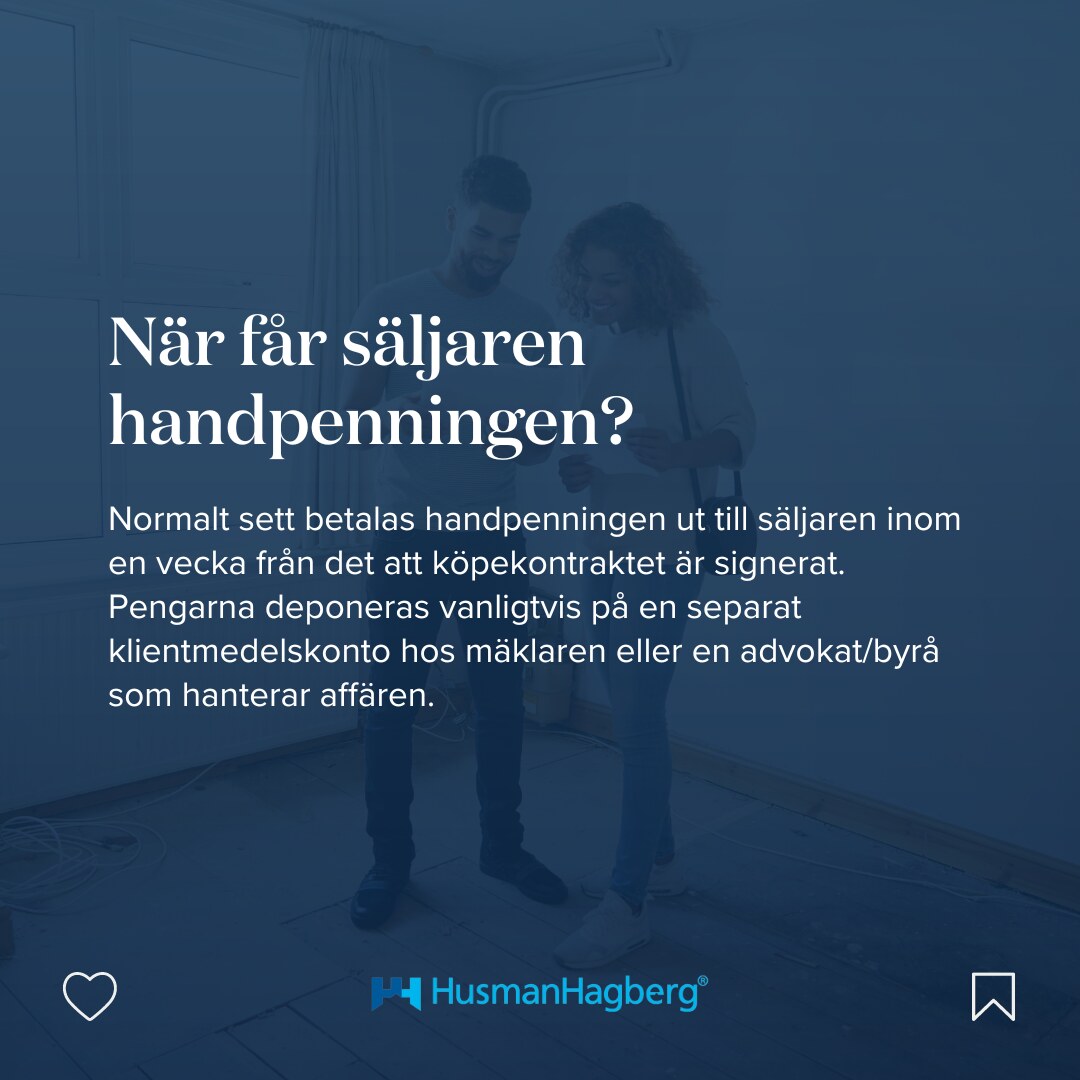 HusmanHagberg - "Allt du behöver veta om handpenning och kontantinsats", an eight slide educational carousel. Concept, copy structure, layout and design by me. Swipe through the slides. - slide 5