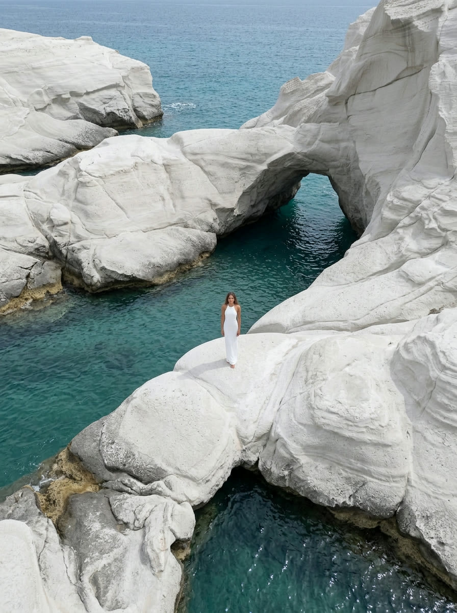Landscape drone frame - Milos rock arch, AI generated and art directed by me